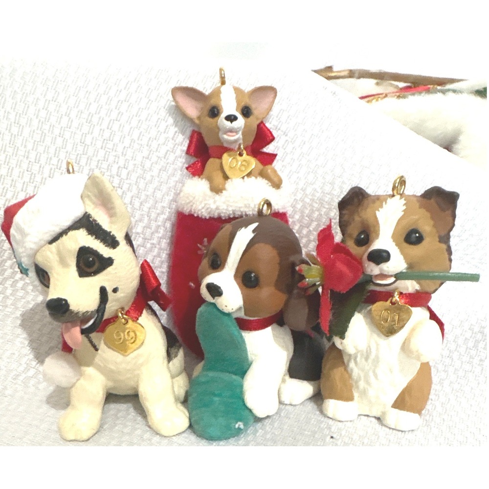 Hallmark Keepsake Puppy Love Ornaments Lot of 4 Dog Breeds 1999-2006 Christmas